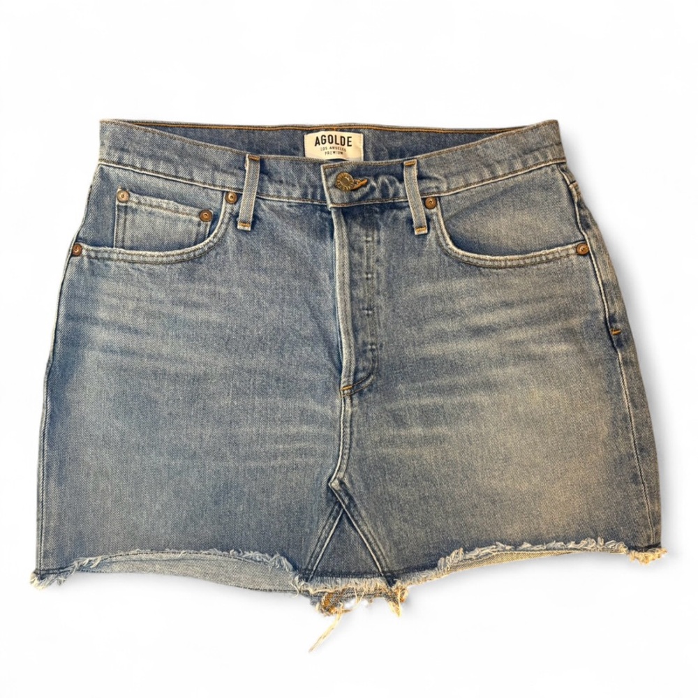 Agolde Denim Mini Skirt with Frayed Hem SZ 30 Y2K Millennium Jean Spring Summer